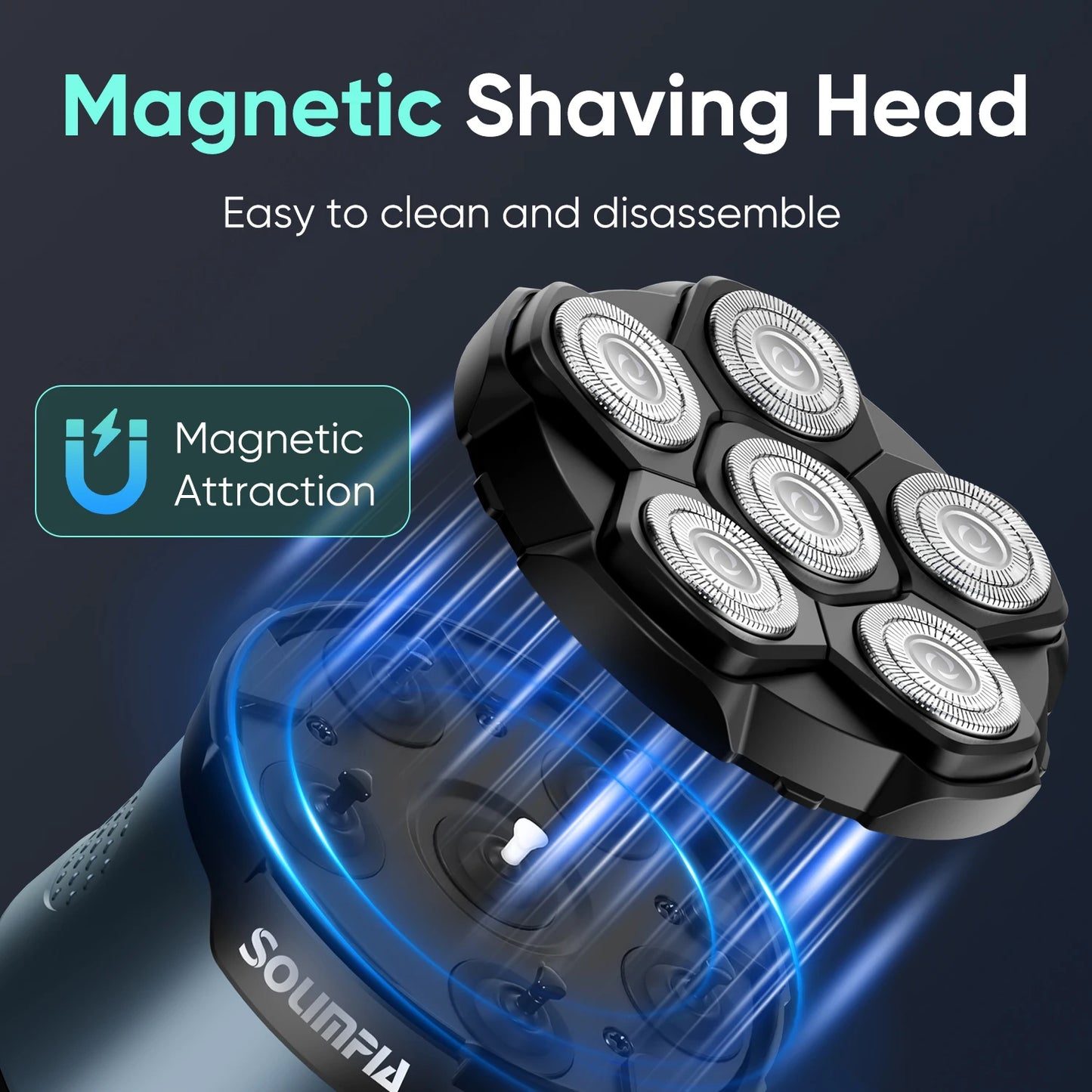 Solimpia Head Shavers for Bald Men - High-Speed 6D Magnetic Electric Razor for Fast Shaving, Hypoallergenic Shaving Razor