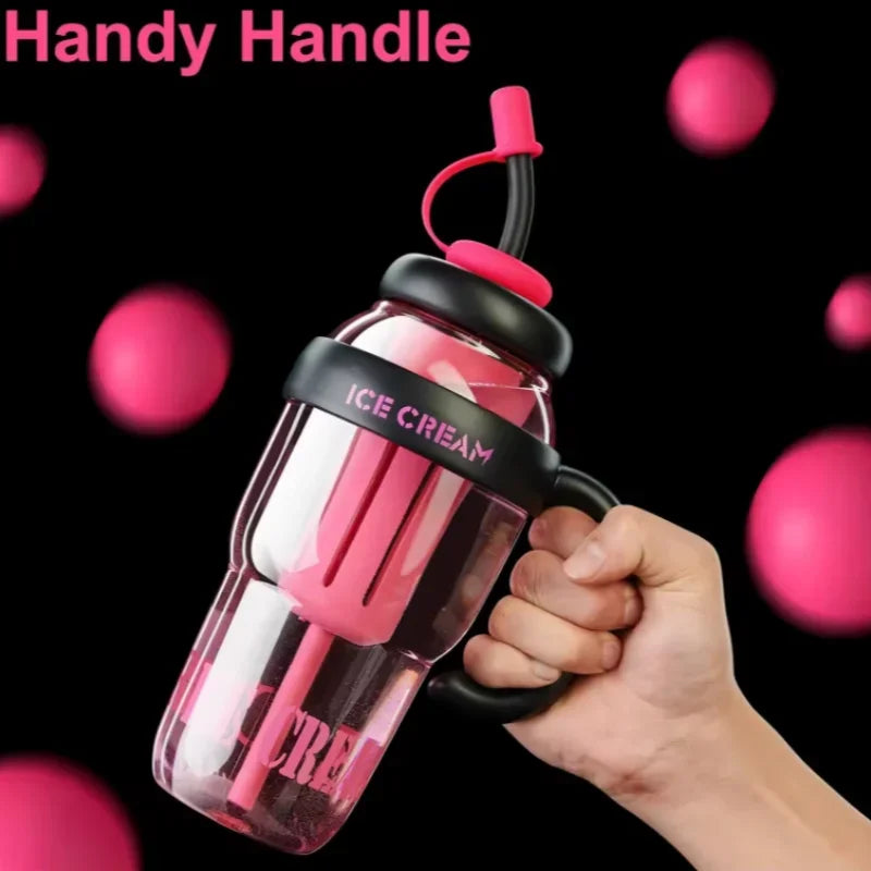 1200ML Sports Water Bottles Summer Plastic Cup Milky Tea Cups Large Capacity Cute Belly Iced Straw Cup Outdoor Travel Kettle