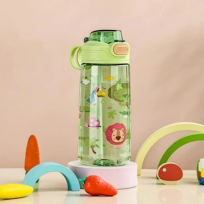 550ml Cartoon Animal Water Bottle Portable Safety Lock Cute Straw Cup Kids Leak-proof Drinking Jug For Outdoor Camping Travel