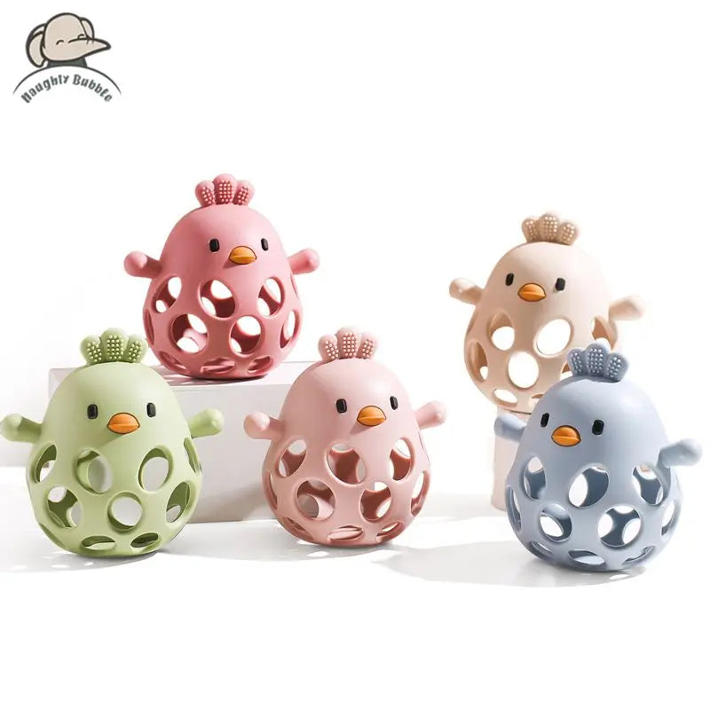 Baby Silicone Teether Is BPA-free Colorful Cartoon Chicken Teething Toy Newborn Dental Care Gum anti-eating Hand Grinding Stick